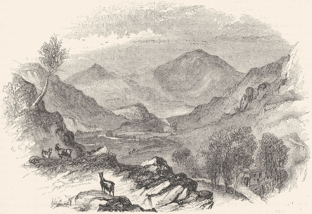 WALES. North Wales. Cader Idris, from Brafch Coch 1850 old antique print